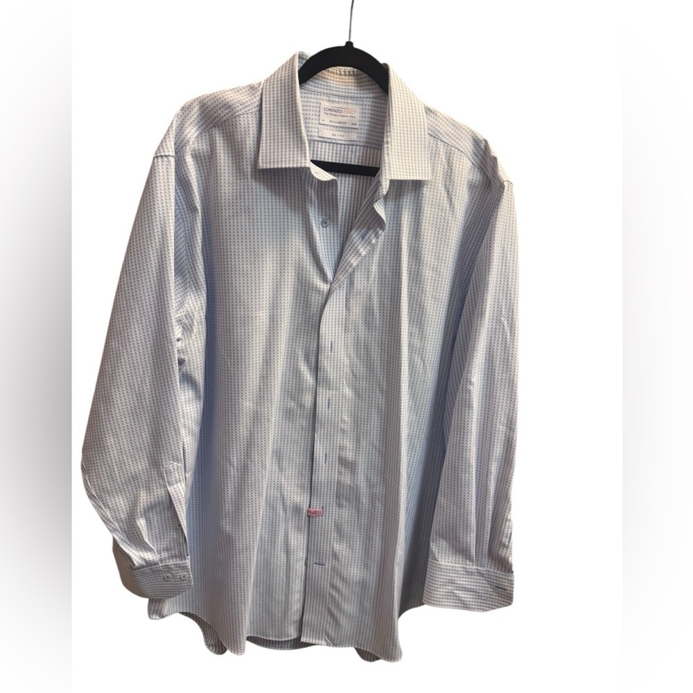LORENZO UOMO THE PERFECT FASHION SHIRT Blue White Regular Fit 80’s 2 Ply SZ 18
